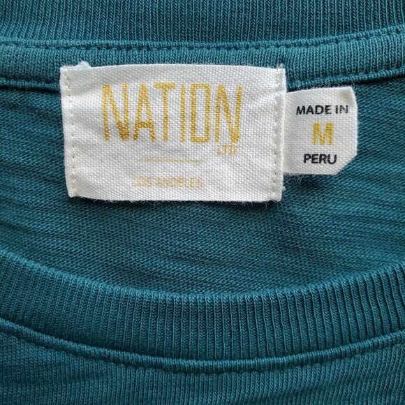 NATION LTD Sabine Balloon Sleeve Top Organic Cotton Pintuck Shoulder Teal Size M - Picture 14 of 16